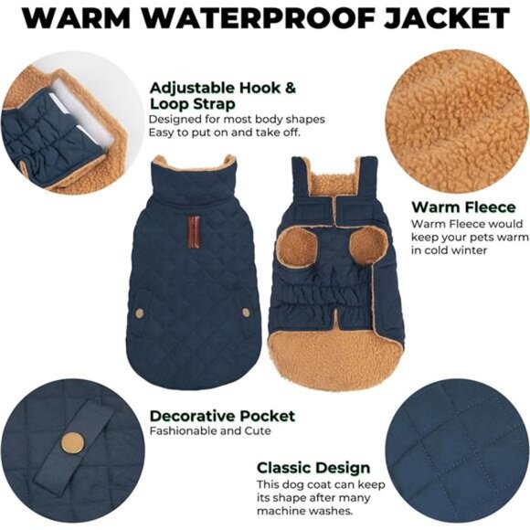 Dog Winter Coat, Dog Jacket Warm Fleece Lined, Waterproof Windproof Dogs Small - Picture 3 of 7